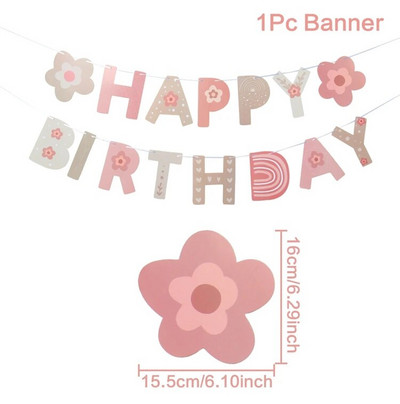 Pink Flower Banneri Girland Ins Style Happy Birthday Banneri Birthday Party Decoration Kids Girl Baby Shower Viseća zastava