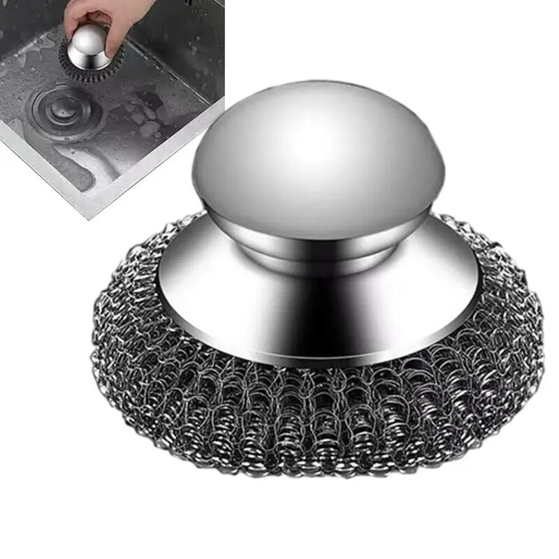 Roostevabast terasest puhastuspallid, mittelangev traat Kodumajapidamiste köögitraat käepidemega Ümmargused puhastusvahendid nõude ja kausside jaoks