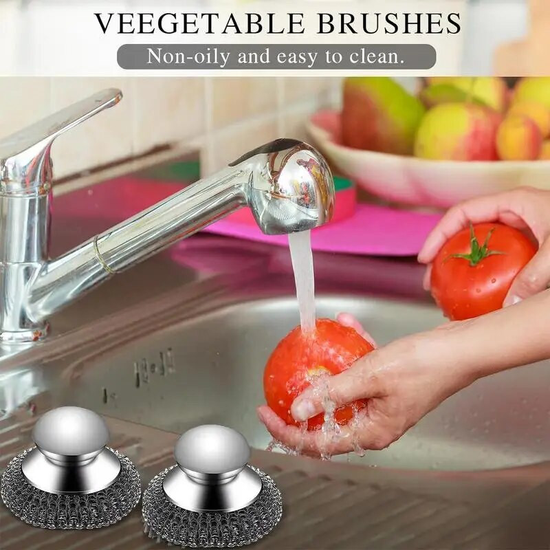 Roostevabast terasest puhastuspallid, mittelangev traat Kodumajapidamiste köögitraat käepidemega Ümmargused puhastusvahendid nõude ja kausside jaoks