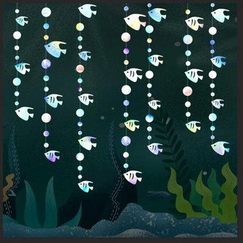 Διακόσμηση με θέμα τον ωκεανό Κρεμαστό κόσμημα γιρλάντα από χαρτί για ψάρια και αστερίες ωκεανό Κρεμαστά χρωματιστά πανό Διακόσμηση