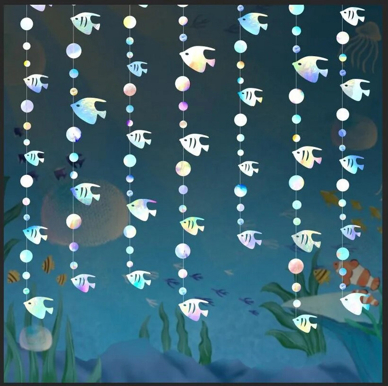 Океанска тематична декорация Океанска риба и морска звезда Хартиен гирлянд с висулка Декорация за парти за рожден ден Висящи цветни банери Decorat