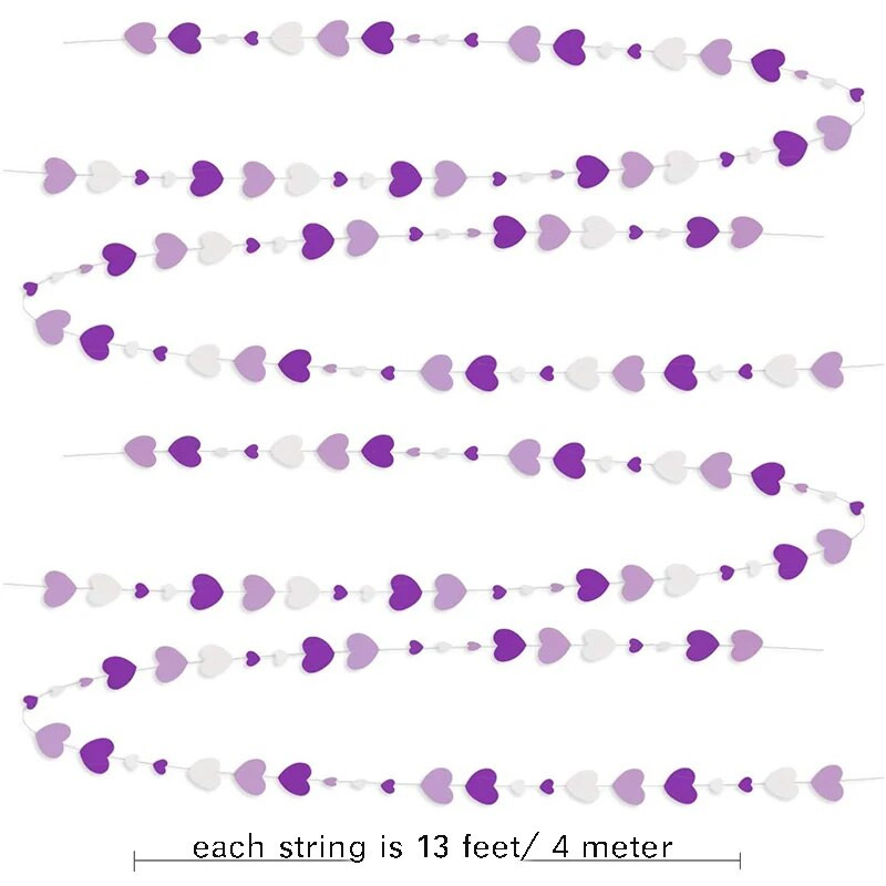 11 фута лавандула лилаво бяла хартия Любовни сърца Гирлянди Стенни висящи банерни декорации за сватба Сладък рожден ден Булчински душ