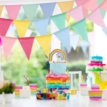 4M-8M цветни ленени триъгълници от юта Знамена за издърпване на рожден ден, коледно парти, сватбени банери, бонбони, реколта за домашен декор