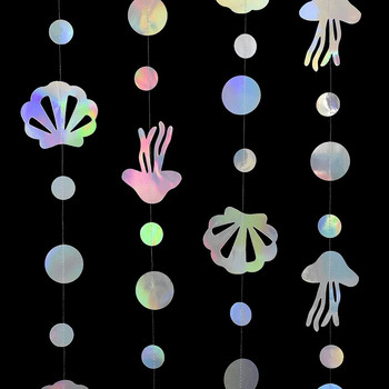 4,5 м русалка, цветен гирлянд с мехурчета, висящи морски звезди, медузи, хартиени гирлянди, русалка, парти под морето, декор за парти за рожден ден
