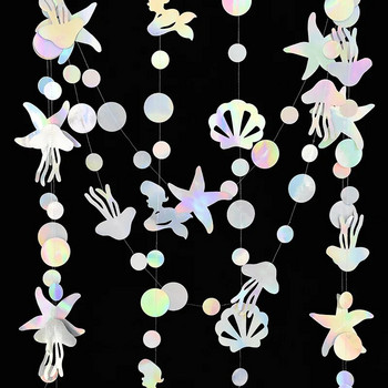 4,5 м русалка, цветен гирлянд с мехурчета, висящи морски звезди, медузи, хартиени гирлянди, русалка, парти под морето, декор за парти за рожден ден