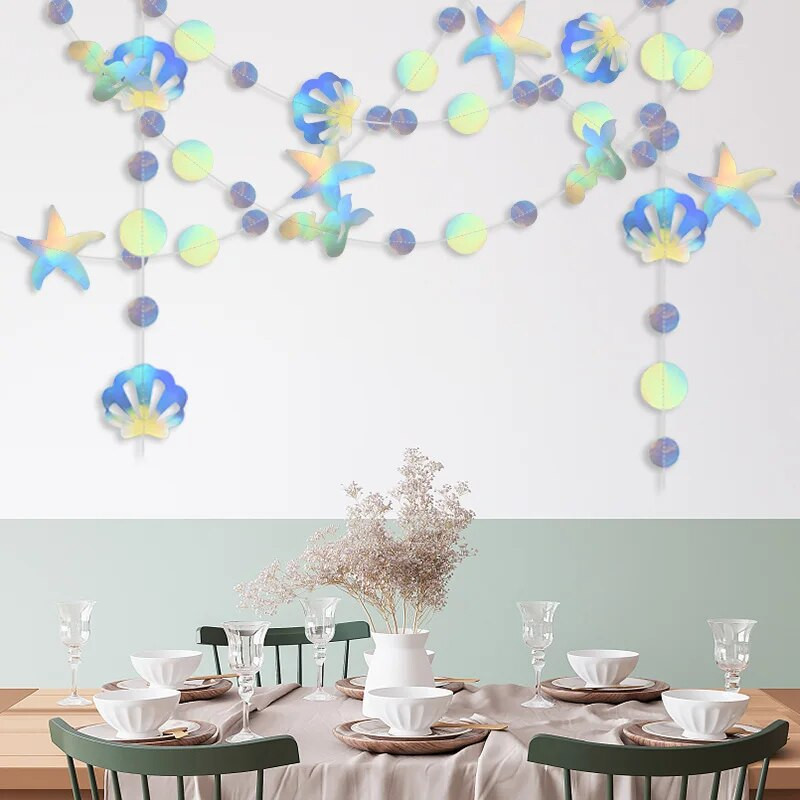 Ghirlandă cu bule de sirenă colorată, 4,5 m, agățată, stele de mare, meduze, ghirlande de hârtie, pentru petrecerea de sirene sub mare, decor pentru petrecerea de aniversare