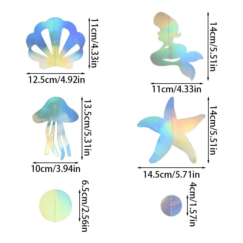 Ghirlandă cu bule de sirenă colorată, 4,5 m, agățată, stele de mare, meduze, ghirlande de hârtie, pentru petrecerea de sirene sub mare, decor pentru petrecerea de aniversare