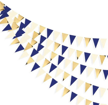 Кралско морско синьо бяло сребърно парти Хартиен триъгълен флаг Вимпел Банери Рожден ден Морски Ahoy Anchor Пиратска тема Парти консумативи