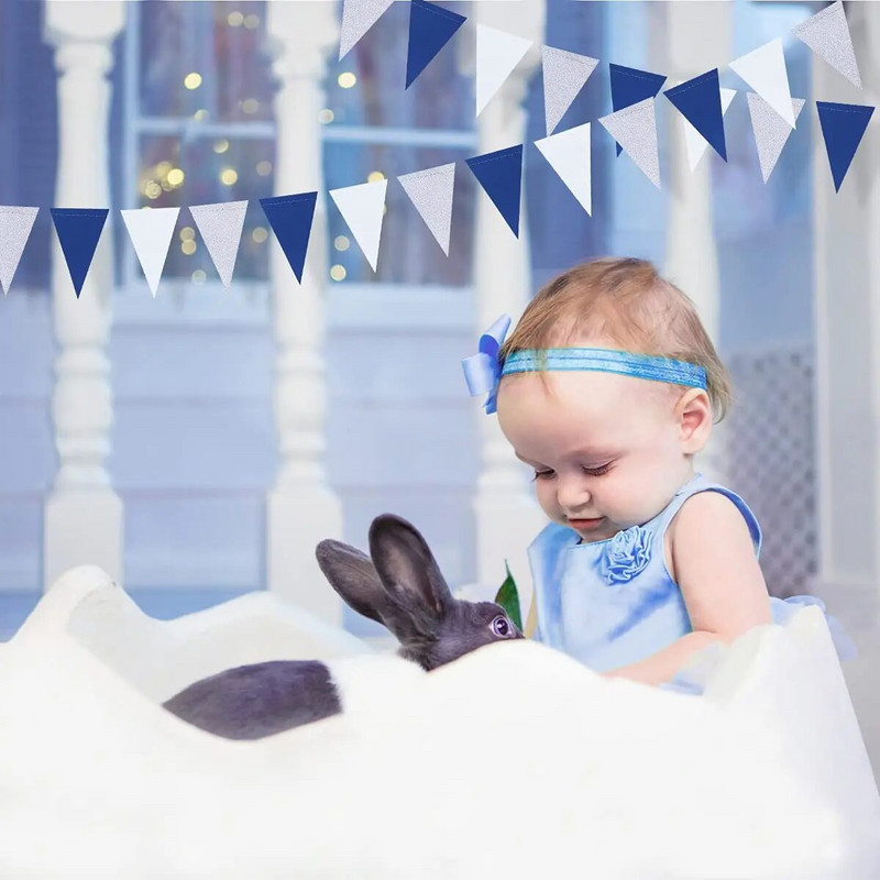 Кралско морско синьо бяло сребърно парти Хартиен триъгълен флаг Вимпел Банери Рожден ден Морски Ahoy Anchor Пиратска тема Парти консумативи