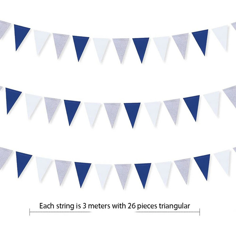 Кралско морско синьо бяло сребърно парти Хартиен триъгълен флаг Вимпел Банери Рожден ден Морски Ahoy Anchor Пиратска тема Парти консумативи