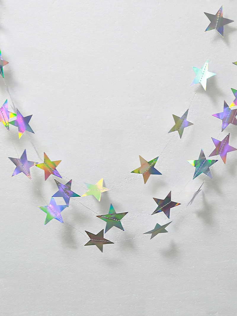 Vaivorykštės rašto popierinė girlianda Žvaigždėmis suverta reklaminė juosta Vestuvių reklaminė juosta Vakarėlio namų sienos dekoracija kūdikių dušo kambarys