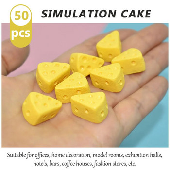 50 τεμ. Τεχνητά κέικ προσομοίωσης Cheese Triangle Cake Models Fake Cheese Simulation Food Props (κίτρινο) 1,7X1,5X0,9cm