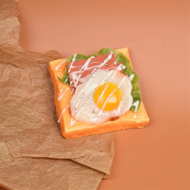 Симулирано готвене Реквизит за модел на препечен хляб, филия, здравословна торта, бекон от маруля, сандвич, яйце за декорация на дома