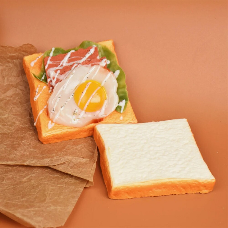 Симулирано готвене Реквизит за модел на препечен хляб, филия, здравословна торта, бекон от маруля, сандвич, яйце за декорация на дома