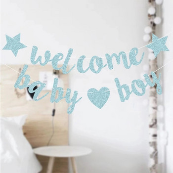 Διακόσμηση Baby Shower Banner Ροζ Μπλε Χρώμα Welcome Baby Girl Boy Face Reveal Glitter Garland Party Decoration