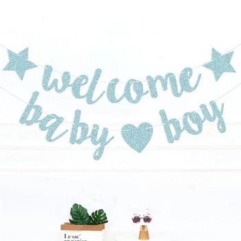 Διακόσμηση Baby Shower Banner Ροζ Μπλε Χρώμα Welcome Baby Girl Boy Face Reveal Glitter Garland Party Decoration