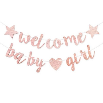 Διακόσμηση Baby Shower Banner Ροζ Μπλε Χρώμα Welcome Baby Girl Boy Face Reveal Glitter Garland Party Decoration