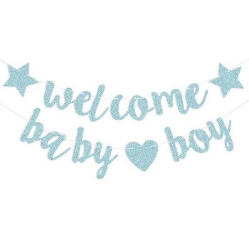 Банер за декорация на Baby Shower Pink Blue Color Welcome Baby Girl Boy Gender Reveal Glitter Girland Party Decoration