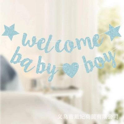 Διακόσμηση Baby Shower Banner Ροζ Μπλε Χρώμα Welcome Baby Girl Boy Face Reveal Glitter Garland Party Decoration