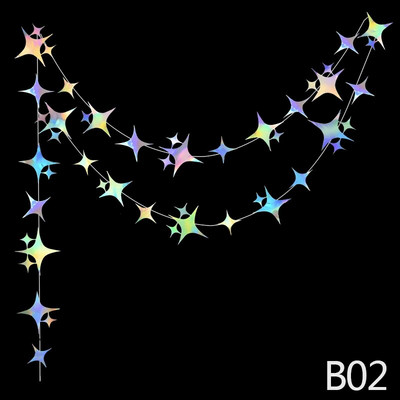 Laser Star Paper Garland Flash bänner Ümmargune rippuvad lipud Palju õnne sünnipäevaks pulmapeo kaunistus lastele Beebi dušš DIY tarvikud