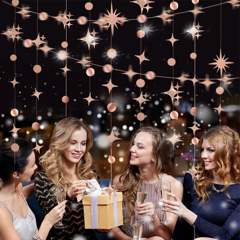 Ghirlanda de hârtie cu stea cu laser Banner fulger Steaguri rotunde agățate La mulți ani, decorare pentru petrecerea de nuntă, pentru copii, pentru baby shower, bricolaj