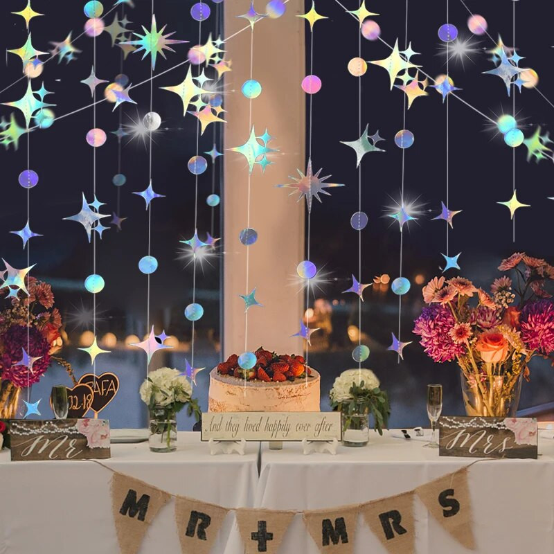 Ghirlanda de hârtie cu stea cu laser Banner fulger Steaguri rotunde agățate La mulți ani, decorare pentru petrecerea de nuntă, pentru copii, pentru baby shower, bricolaj