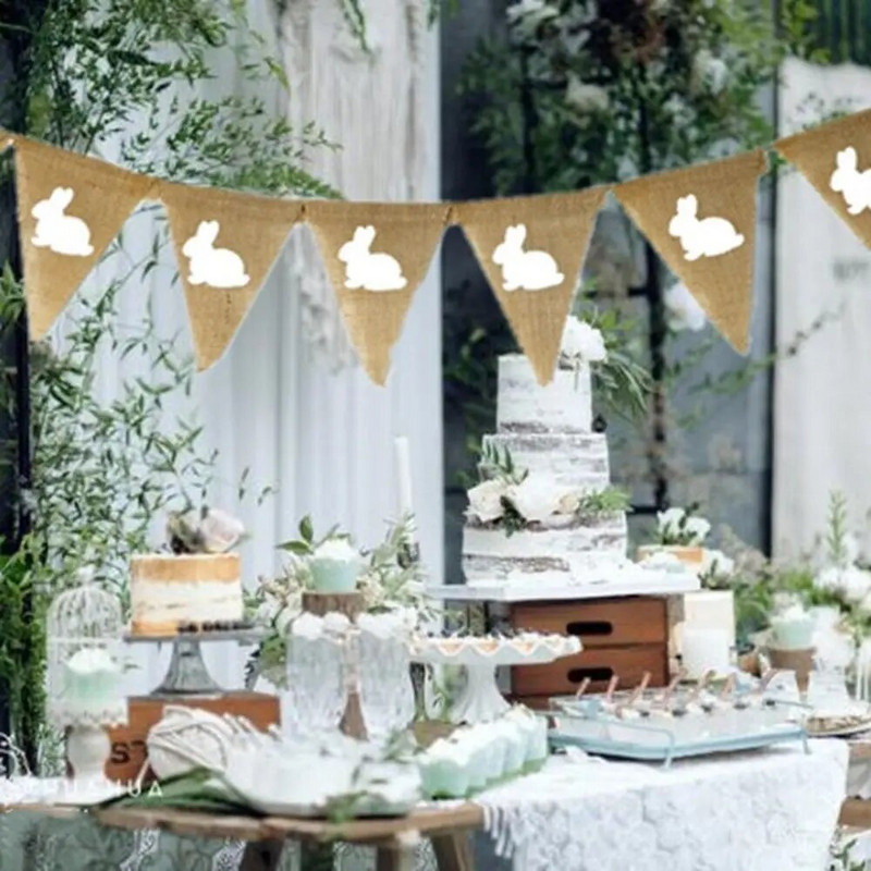 Nauja 2M 7 vėliavėlės Vintažinė audeklas Lininė ryšulėlis Vėliavos Vėliavos Linksmų Velykų papuošimams Kiškio vakarėlio girliandos papuošimo saldainiai