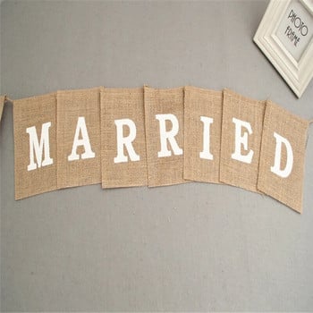 Λινάτσα από γιούτα Bunting Rustic Just Married Mrs Wedding Banner Garland Flags Candy Bar Decoration Event Προμήθειες