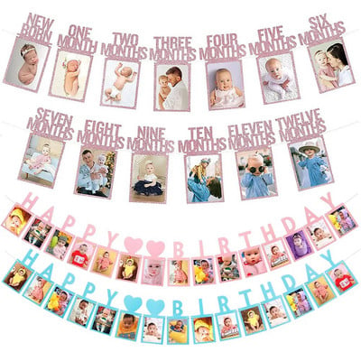 12 mjeseci okvir za fotografije Banner Girlanda za novorođenče First Kids Baby Boy Girl My 1 One Year 1st Happy Birthday Party Decoration Supplies