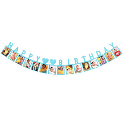 12 месеца Рамка за снимки Банер Новородено гирлянда First Kids Baby Boy Girl My 1 One Year 1st Happy Birthday Party Decoration Supplies