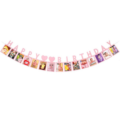 12 месеца Рамка за снимки Банер Новородено гирлянда First Kids Baby Boy Girl My 1 One Year 1st Happy Birthday Party Decoration Supplies