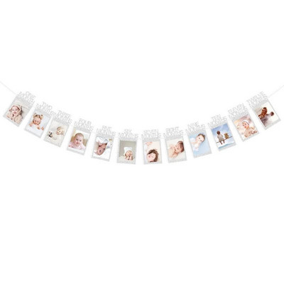 12 месеца Рамка за снимки Банер Новородено гирлянда First Kids Baby Boy Girl My 1 One Year 1st Happy Birthday Party Decoration Supplies