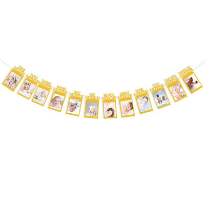 12 месеца Рамка за снимки Банер Новородено гирлянда First Kids Baby Boy Girl My 1 One Year 1st Happy Birthday Party Decoration Supplies