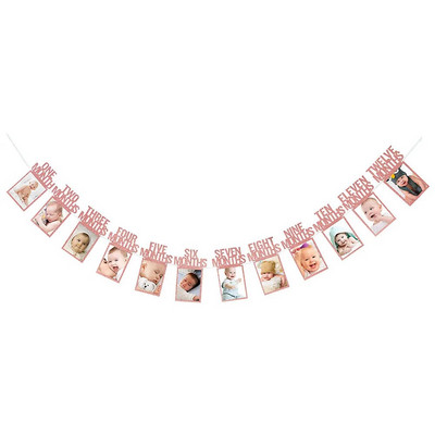 12 месеца Рамка за снимки Банер Новородено гирлянда First Kids Baby Boy Girl My 1 One Year 1st Happy Birthday Party Decoration Supplies