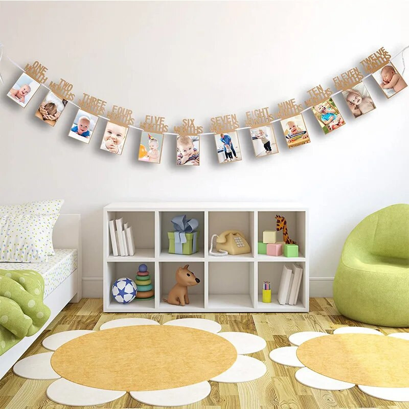 12 месеца Рамка за снимки Банер Новородено гирлянда First Kids Baby Boy Girl My 1 One Year 1st Happy Birthday Party Decoration Supplies