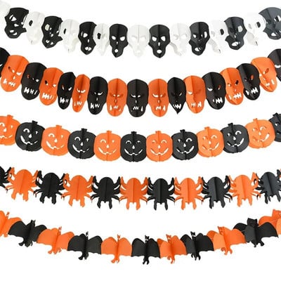 3m Halloween banneri Pumpkin Spider Ghost Head Papirnati vijenac za Halloween Party Decoration Lubanja šišmiša Papirnati lanac DIY pribor