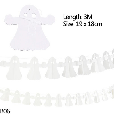 3 m Helovino reklamjuostės Moliūgų voras vaiduoklis Galvos popierinė girlianda Helovino vakarėliui papuošti Šikšnosparnio kaukolės popierinė grandinėlė „pasidaryk pats“ reikmenys