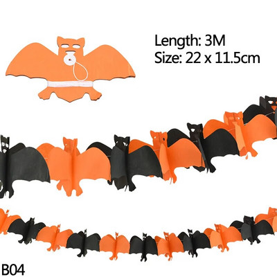 3 m Helovino reklamjuostės Moliūgų voras vaiduoklis Galvos popierinė girlianda Helovino vakarėliui papuošti Šikšnosparnio kaukolės popierinė grandinėlė „pasidaryk pats“ reikmenys