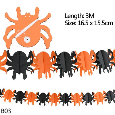 3 m Helovino reklamjuostės Moliūgų voras vaiduoklis Galvos popierinė girlianda Helovino vakarėliui papuošti Šikšnosparnio kaukolės popierinė grandinėlė „pasidaryk pats“ reikmenys