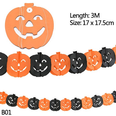 3 m Helovino reklamjuostės Moliūgų voras vaiduoklis Galvos popierinė girlianda Helovino vakarėliui papuošti Šikšnosparnio kaukolės popierinė grandinėlė „pasidaryk pats“ reikmenys