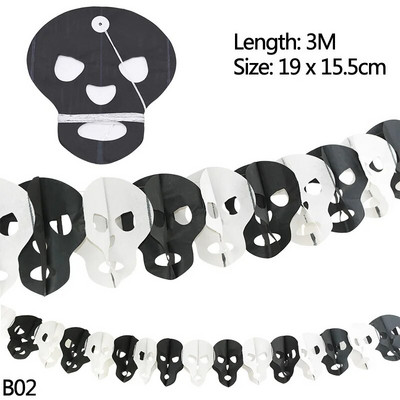 3 m Helovino reklamjuostės Moliūgų voras vaiduoklis Galvos popierinė girlianda Helovino vakarėliui papuošti Šikšnosparnio kaukolės popierinė grandinėlė „pasidaryk pats“ reikmenys