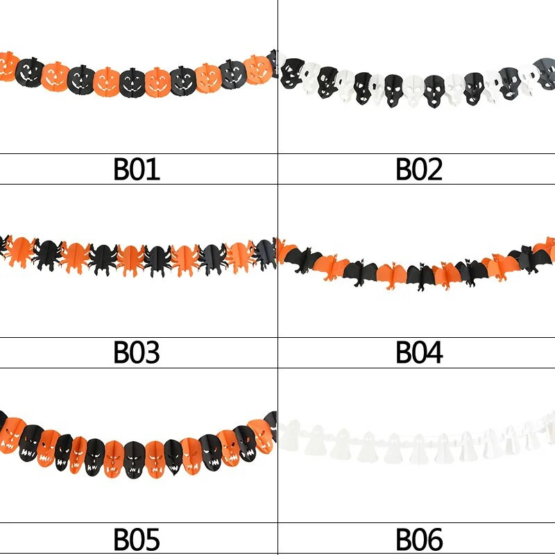 3 m Helovino reklamjuostės Moliūgų voras vaiduoklis Galvos popierinė girlianda Helovino vakarėliui papuošti Šikšnosparnio kaukolės popierinė grandinėlė „pasidaryk pats“ reikmenys