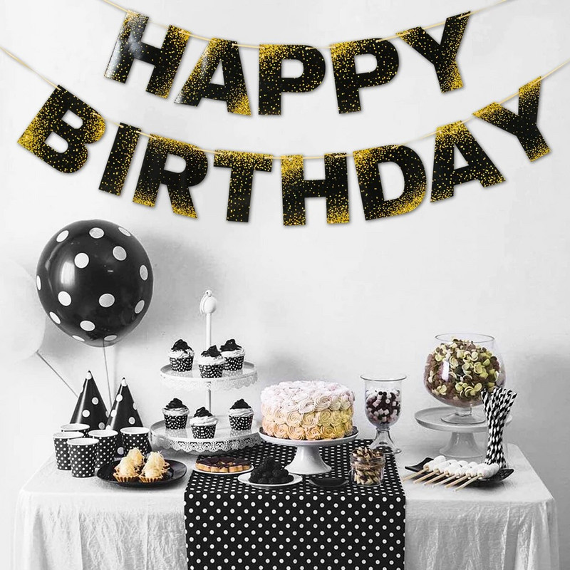 Juodasis auksas Su gimtadieniu Reklamjuostės Laiškas Popierius Girliandos Vėliavos Gimtadienio dekoracijos Suaugusiesiems Vaikams Kūdikių dušo reikmenys