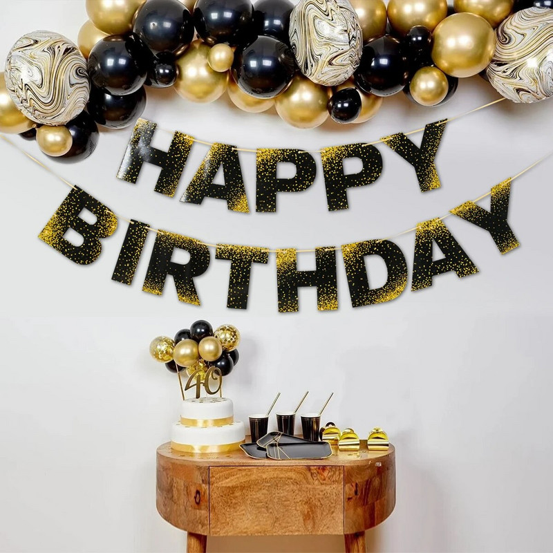 Juodasis auksas Su gimtadieniu Reklamjuostės Laiškas Popierius Girliandos Vėliavos Gimtadienio dekoracijos Suaugusiesiems Vaikams Kūdikių dušo reikmenys