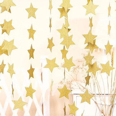 4M hõbedane sillerdav paber Garland Tähe ümmargune string bännerid Pulma sünnipäevapidu Kodu rippuvad kaunistused Baby Shower soosib