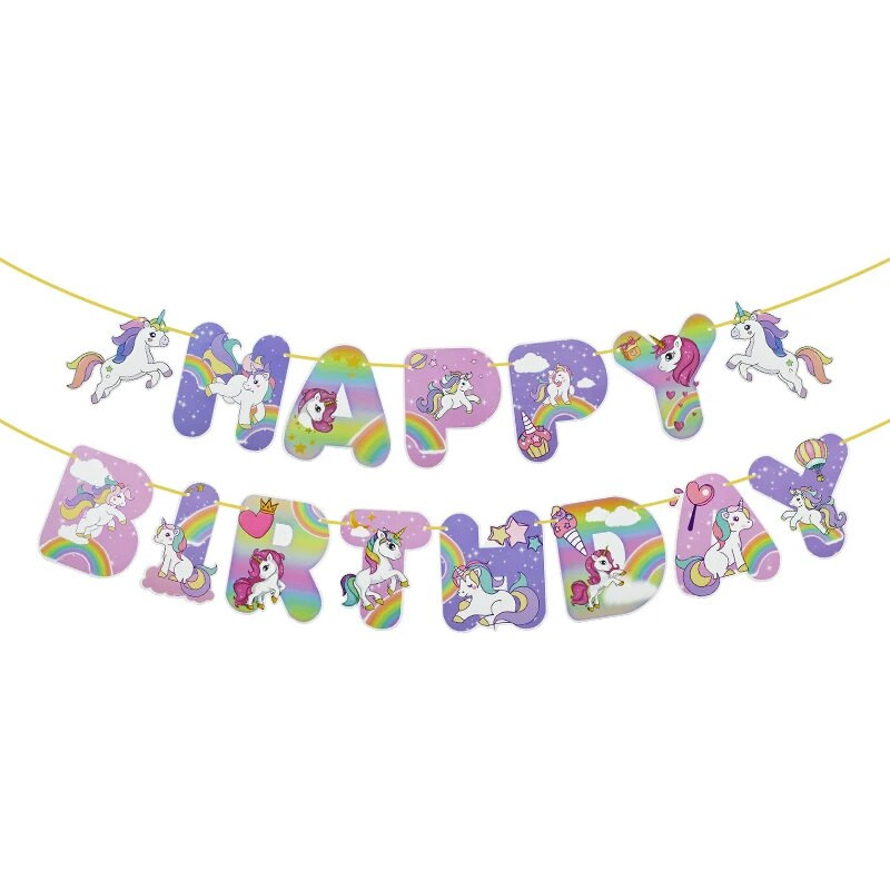 Egyszarvú téma Boldog születésnapot Banner Gyerekek 1 éves születésnapi parti dekoráció Babazuhany Egyszarvú parti dekoráció