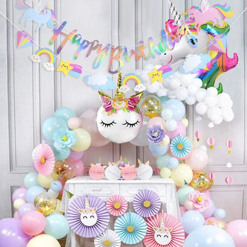 Unicorn Party Banner Happy Birthday Paper Garland Bunting for Unicorn Theme Kids 1st Baby Shower Birthday Party Decor Hang Flag