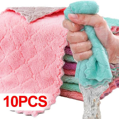 Kitchen Microfiber Towels Double Sided Absorbent Cleaning Cloth Non-stick Oil Dish Rags Scouring Pad Home Cleaning Cloths Rags