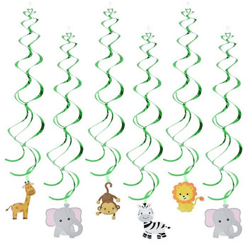 6/10/12 бр. Еднорог Декорации за рожден ден Спирален банер Jungle Safari Animal Swirl Висулка Детски декор за рожден ден Baby Shower