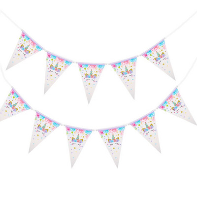 1 șir Steagul cu triunghi pentru petrecere cu unicorn pentru fete creative unicorn cu drapel pentru petrecere în culoare.